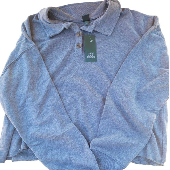 Wild Fable LRG Women's Cropped Polo Shirt, Gray LRG + Free Shipping - Picture 3 of 5